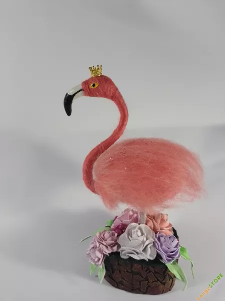 Розовый Фламинго из шерсти